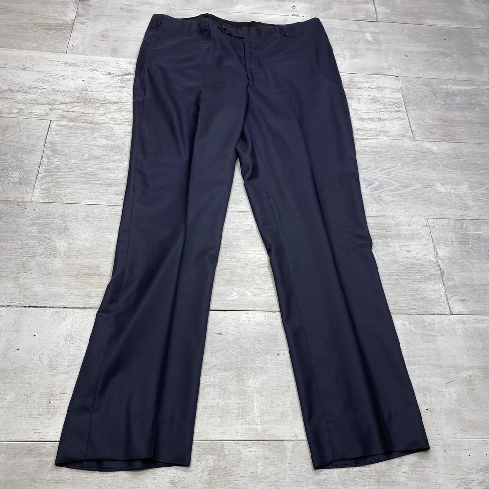 Oxxford Clothes Dress Pants Mens 36x32 Navy Blue Wool Flat Front Trousers